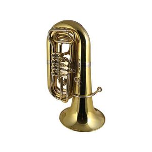 Glockentuba-Instrument mit 4 Drehventilen aus gelbem Messing. 4 rotierende B-Ton-Tuba