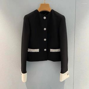 Women's Jackets 2023 Early Spring French Fashion Set Black Slim Heavy Duty Studded Round Neck Suit Outer Tower Coat