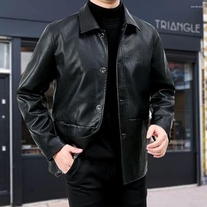 Men's Jackets KOODAO Men Clothing Lapel Fashion Casuals Outdoor Moto Riding For Winter Brown/Black