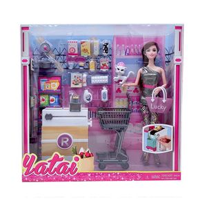 Dockor 30 cm dockan Mall kundvagn Automatisk kassör Kök Mat köksutrustning Toy House Accessories Children Girl Set Gift 231202
