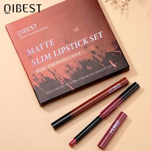 Lip Ołówki Qi Matte Lipstick Set 12 Kolory Velvet Nude Lipstick Ołówek Seksowne czerwone brązowe pigmenty Długo trwałe usta do ust 231202