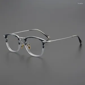 Оправа для солнцезащитных очков, винтажная квадратная оправа для очков, мужские оттенки, уличный лоскутный стиль, ручная работа, супер легкие полосатые серые очки для