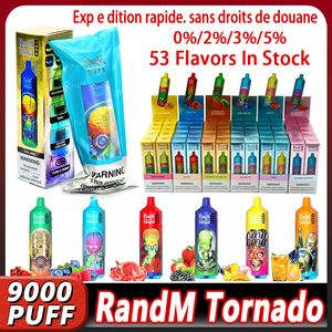 Original RandM Tornado 9000 puff Disposable Vape Pen puff 9k E Cigarettes With Verified Code Features 0.8ohm Mesh Coil 0% 2% 3% 5% Rechargeable Battery 18ml Device