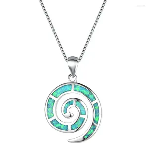 Hängen White Blue Green Purple Orange Fire Opal Spiral Shell Pendant Halsband för kvinnor 925 Sterling Silver Geometric Necklace Wedding