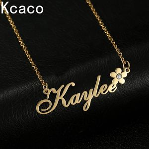 Colares Pingente Kcaco Aço Inoxidável Nome Personalizado Colar com Zircão para Mulheres Personalizado Flor Coração Birthstone Gargantilha Presentes 231201