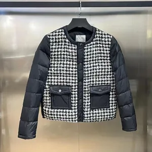 M008 Lüks Tasarımcı Yeni Kadınlar Down Pamuklu Ceket Houndstooth Eklenmiş Kısa Kadın Ceket Dış Giyim Kadın Gündelik Windbreaker