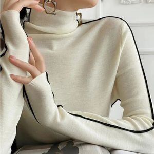 Kvinnors tröjor Pullover randig turtleneck varm stickad höst Y2K Elegant koreanska kontorslamer Simple Design Bottom Jumpers 231201