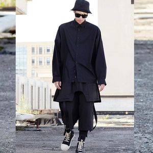 Calças masculinas casual preto magro saia primavera fita solta grande personalizado nove pontos hip hop
