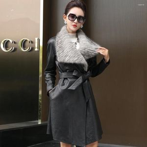 Women's Leather 2023 Coat Real Sheepskin Female Collar Winter Jacket Women Genuine Long Trench