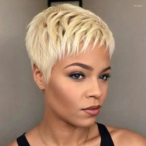 Luvkiss Layered Short Pixie Cut Blonde 613 Straight Wig 5x5 Glueless Wear To Go Echthaarperücken mit sicherer 3D-Kuppelkappe