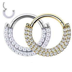 Nasenringe Stollen Nasenringe Stollen G23 Ohrknorpel Ohrring Ohrläppchen Piercing zwei Reihen CZ Zirkon gepflasterte Nasenringe Hoops Labret Lippen Clicke Ring Schmuck Schmuck