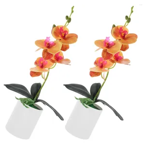 Fiori decorativi 2 pezzi Realistico orchidea in vaso Pianta finta artificiale Fiore falso Modello da tavolo finto