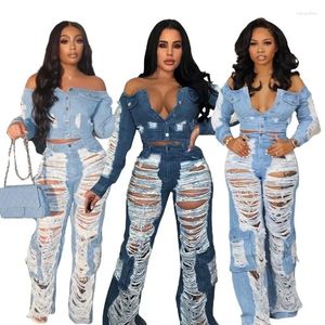 Frauen Jeans Loch Aushöhlen Denim Cargo Hosen Frauen Y2k 2023 Herbst Mode Casual Tasche Taste Gerade Streetwear S-2XL