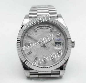GSF Factory Herren-Armbanduhr 904L 2836 DayDate mit bedrucktem Meteorit-Zifferblatt mit Wolframgewicht und Diamant-Automatik mit Saphir-Lünette, 40 mm