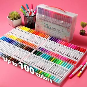 Watercolor Brush Pens 100 Colors Double Head Painting Marker Pen Watercolor Painting Set School Soft Brush Markers Stationery Materials Art Supplies 231202