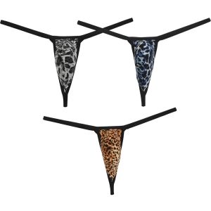 Men Sexy Narrow Pouch G-String Leopard Thongs Mini Bikinis Underwear Micro Brazilian Swimwear Soft Stretchy Tangas Daring Shorts