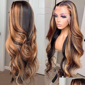 Human Hair Wigs Brazilian Wig For Black Women Honey Blonde Body Wave Lace Front Wighighlight Ombre Drop Delivery Products Remy Virgin Dhvkt