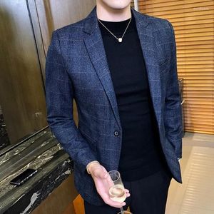 Erkekler İngiliz Tarzı Vintage Vintage Ekose Blazer Erkekler Sıradan İnce Fit Takım Ceket Tek Düğmesi İş Sosyal Artı Boyut Hombre K18