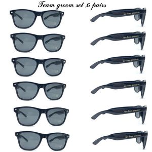 Other Event Party Supplies 6Pcs/Lot Wedding Themed Glasses Black Groom man Groomsman Wedding Favors Sunglasses For Groomsman With Gold Metal Stickers 231202