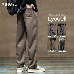 Pantaloni da uomo Marchio di abbigliamento Tessuto morbido Lyocell Uomo Spessore sciolto Coulisse dritta Vita elastica Corea Pantaloni cargo casual Maschile