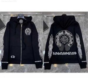 Designer hoodie mens hoody klädkvinnor pullover ch blomma arm framtryckt sanskrit hästsko ficka blixtlås jacka az