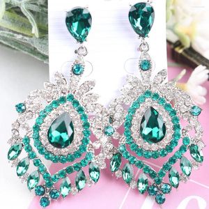 Dangle Küpe Lüks Takı Beyanı Mücevher Nedime Vintage Yeşil Emerald Kristal Drop Rhinestone Chandelier Kadınlar için