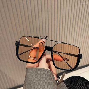 Sunglasses Men's Double Beam Large Frame Anti Blue-Ray Retro Glasses Ins Lower Semi-Rimless Square For Women