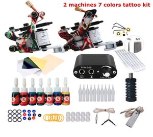 Kit completo di pistola per tatuaggio per principianti Alimentatore Inchiostri Aghi Pistole Piccola macchina per body art Set Trucco permanente7188039