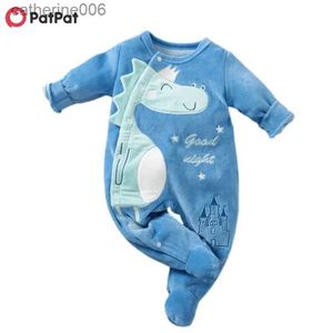 Clothing Sets Winter Baby Boy Clothes 0 to 12 Months Dinosaur Print Fleece Jumpsuit Bodysuits One-pieces Long-sleeve Baby OnesiesL231202