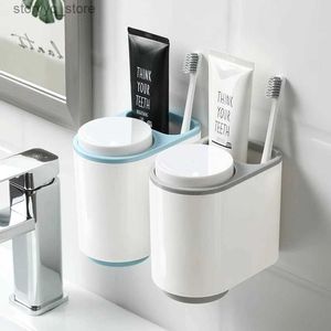 Toothbrush Holders Wall Mounted Toothbrush Holder Set Squeeze Toothpaste Artifact Bathroom Shelf Mouthwash Cup Toothbrush Organizer Q231202