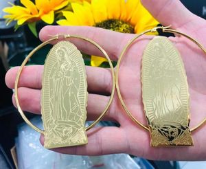 Matki Bożej z Guadalupe 70 mm duże kolczyki dla kobiet dla kobiet prezenty Prezenty ze stali nierdzewnej różowe złoto kolczyki mody biżuteria 20201540906