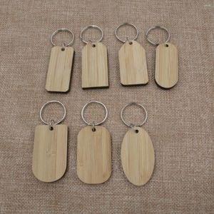 Nyckelringar Bambu Wood Blanks Keychain Geometric Rectangle Oval Shape Key Ring för Laserable Gravable Objekt Anpassad gåva