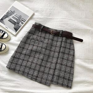 Skirts High Waist Spring Sweet A-line Mini Korean Irregular Lady Wears Female Vintage Casual Women Plaid Skirt Chic Sashes