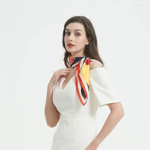 Eşarplar Kadın Kız Vintage Eşarp Geometrik Yaprak Neckerchief Bandana Faux İpek Kafa Bandı Lady Hediye 27 
