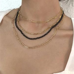 Anhänger-Halsketten LXY-W Mode Multilevel-Choker Vergoldet Punk Dicke Kette Schwarzer Stein Ketten Halskette Für Frauen Boho Vintage-Schmuck