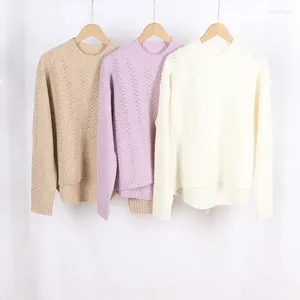 Suéteres femininos oco para fora mulheres camisola de malha top cashmere outono inverno 2023 cor sólida feminino elegante jumper