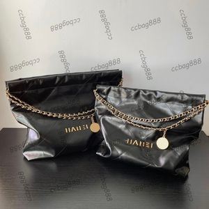 Womens Designer 22 Shopping Black White Bags Oil Wax Leather With Coin Wallet Pouch Silver/Gold Metal Chain Shoulder Large Capacity Handbags 35X37X7CM 39X42X8CM