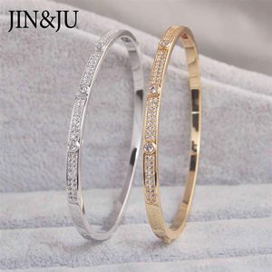 JIN&JU Gold Color Charm Bracelets&Bangles For Women Birthday Gift Copper Cubic Zirconia Cuff Braclet Femme Dubai Fashion Jewelry3100