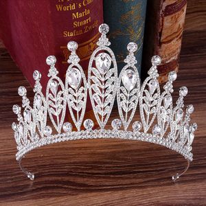 KMVEXO Baroque Gold Silver Leaves Crystal Rhinestones Wedding Crown Luxury Big Queen Tiaras عقال لعصابات الشعر الزفاف C287P