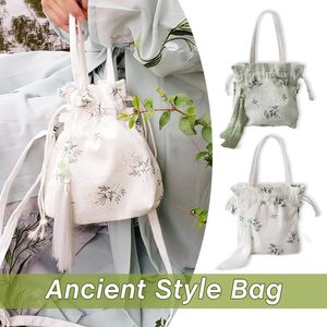 Evening Bags Bamboo Embroidery Chinese Style Purse Wallet Canvas Drawstring Summer Bag Hanfu Handbag Portable with Ancient Clothing Literary 231201