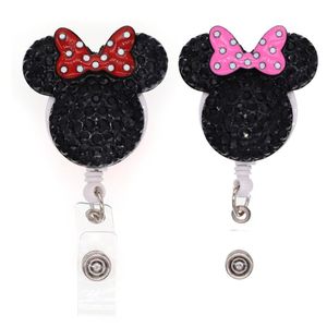 10 Pcs Lot Cute Key Rings Animal Rhinestone Mouse Head Retractable ID Card Holder For Nurse Name Accessories Badge Reel With Allig247R