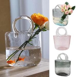 Decorative Objects Figurines Handbag Shape Clear Vase Creative Fish Tank Decor Bubble Flower Desktop Centerpiece Arrangement Basket Wedding Decoration 231202