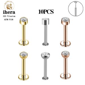 Pierścienie nosowe kołki 10pcs 20/18/16G G23 Gold Color Labret Lip Studzka nos Pierścień Uszy Uszy Chrząstka Helisa Kolczyki Koparki Body Biżuteria 231201