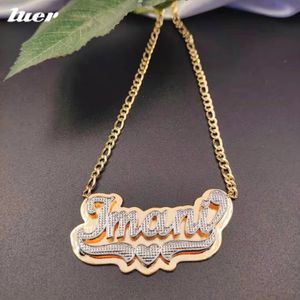 Pendant Necklaces LUER Custom NecklacePersonalized 3D Double plate name chokers with Heart Shaped Nameplate Gift Drop 231201