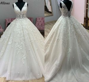 Árabe Aso Ebi V Neck Vestidos de Noiva Ballgowns Bordado Lace Plus Size Maternidade Vestidos De Noiva Sexy Corset Voltar Tribunal Trem Tule Romântico Vestidos De Novia CL2991