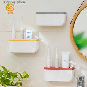 Toothbrush Holders SPG Electric Toothbrush Holder Wall Mounted Toothbrush Rack Toothpaste Comb Storage Punch Free Bathroom Organizer Accessories Q231202