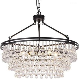 Chandeliers Black Crystal Chandelier 24 Inch Modern Farmhouse Light Fixtures Ceiling Hanging Pendant Lighting For Dining 3 Tiers