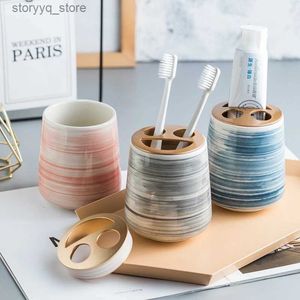 Toothbrush Holders 430ml Ceramic Hand Painted Bathroom Brushing Teeth Cylinder Toothbrush Holder Mouthwash Cups Toothbrush Cup Toothpaste Cup Q231202