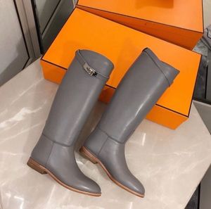 Top Quality Boots Brown Black Autumn Winter Warm Fashion Shoes Letter High Barrel Knight Boots Designer Shoes Round Head Zipper Luxury Brand Knee Length Long boots