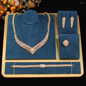 Necklace Earrings Set ZY UNIQUE 4pcs Bridal Fashion Dubai Gold Color For Women Wedding Party Accessories Design ZY082